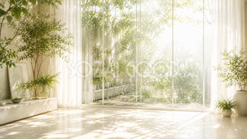 ガラスに映る緑と光の背景イラスト｜Green Window Reflection【無料・高画質PNG】93644