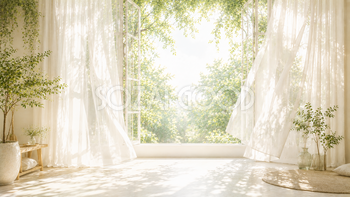 朝風と窓辺の背景イラスト｜Morning Window Breeze【無料・高画質PNG】93645