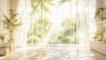 自然光と植物が調和する背景イラスト｜Premium Window Harmony【無料・高画質PNG】93648