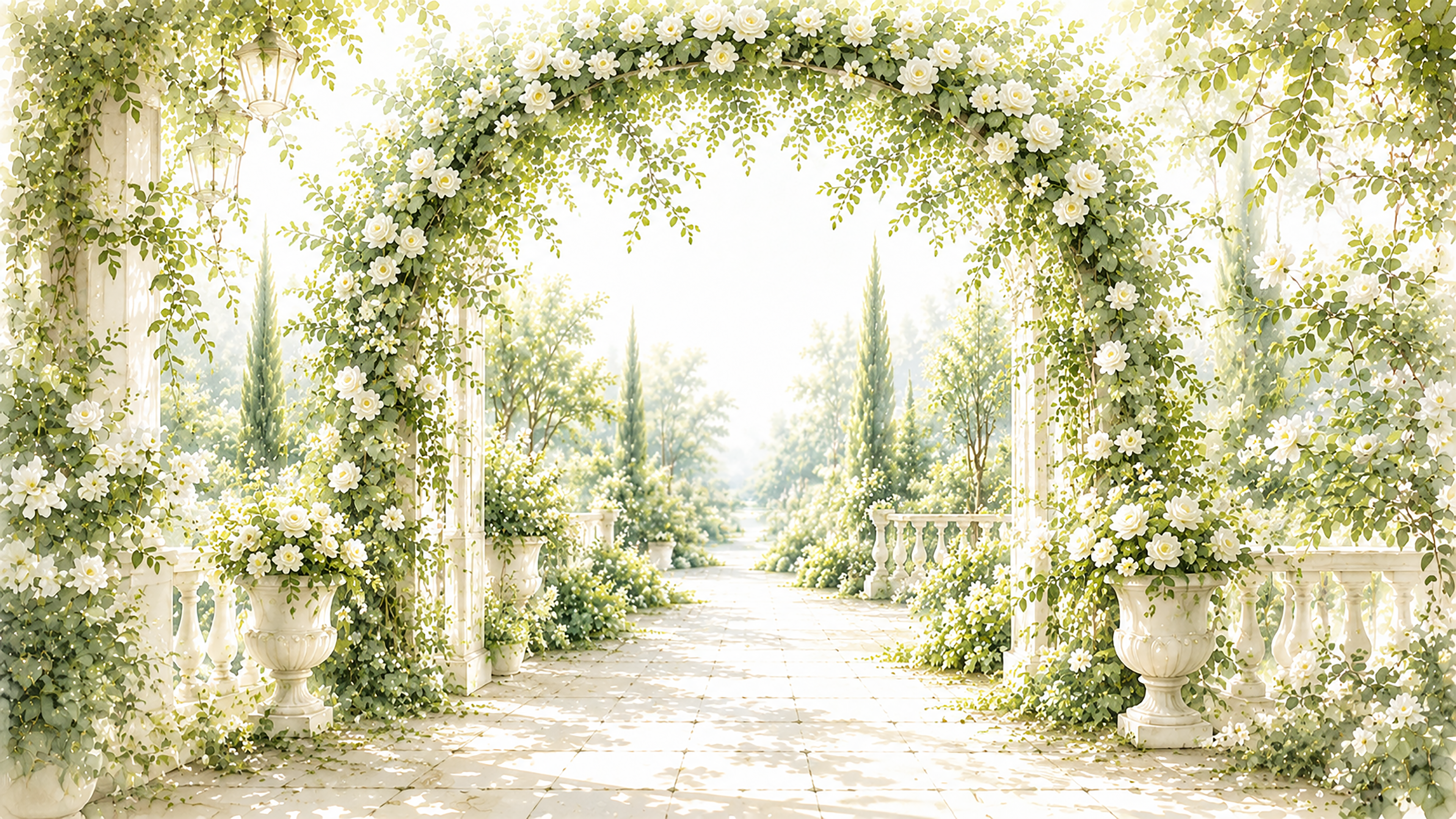 ボタニカルフラワーアーチ背景イラスト｜Botanical Flower Arch【無料・高画質PNG】93652に写真・文字を入れる