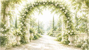 ボタニカルフラワーアーチ背景イラスト｜Botanical Flower Arch【無料・高画質PNG】93652
