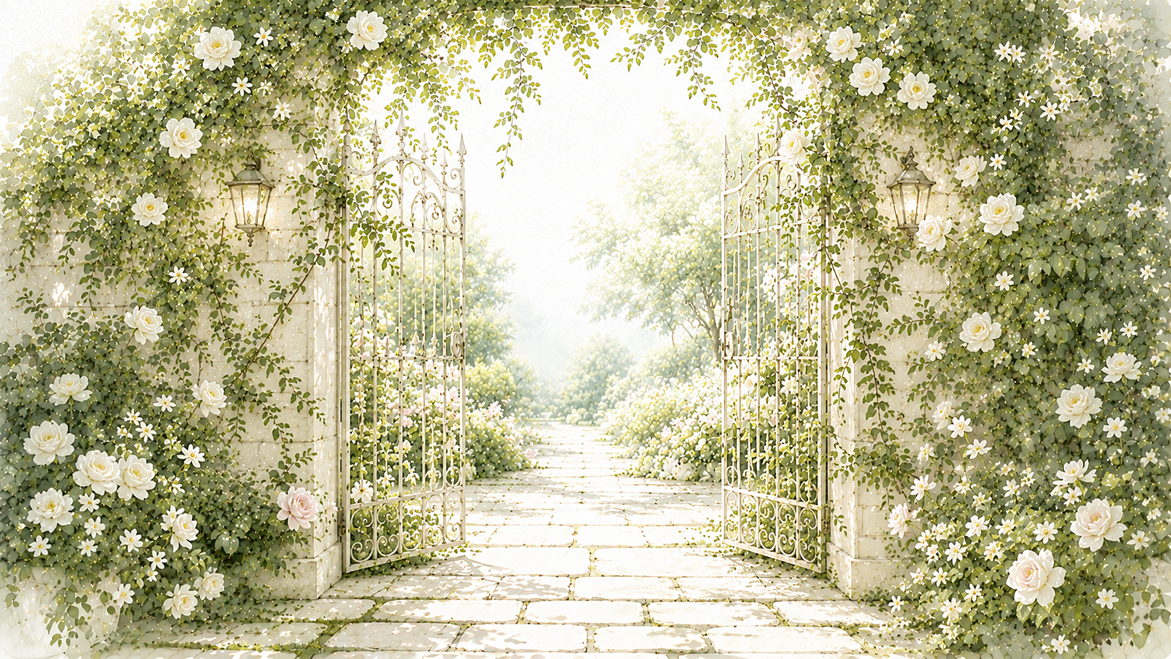 秘密のガーデンゲート背景イラスト｜Secret Garden Gate【無料・高画質PNG】93656に写真・文字を入れる