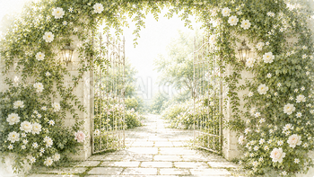 秘密のガーデンゲート背景イラスト｜Secret Garden Gate【無料・高画質PNG】93656