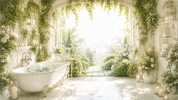 ボタニカルバスガーデン背景イラスト｜Botanical Bath Garden【無料・高画質PNG】93658