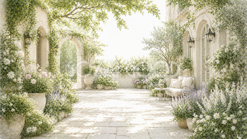 ボタニカル中庭背景イラスト｜Botanical Courtyard【無料・高画質PNG】93661
