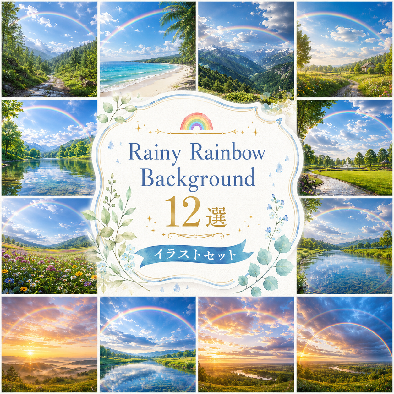雨上がりの虹背景イラスト12選｜高画質・無料PNG背景素材【素材Good】93663に写真・文字を入れる