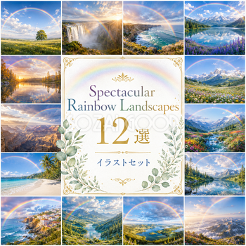 虹の絶景背景イラスト12選【無料・高画質PNG】自然・風景・壁紙素材｜素材Good93676