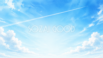 飛行機雲のある青空背景イラスト【無料・高画質】93704