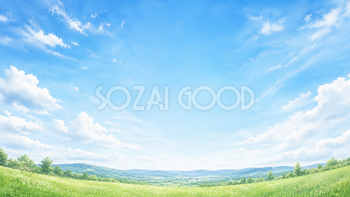 高原の青空背景イラスト【無料・高画質】自然風景93705
