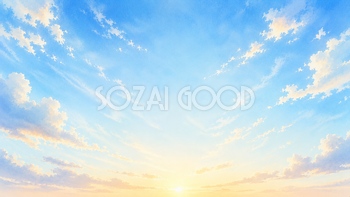 朝の青空背景イラスト【無料・高画質】朝日と空93708