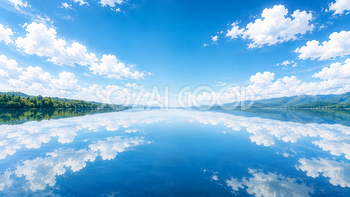 鏡のような湖面背景イラスト【無料・高画質】水鏡・湖93716
