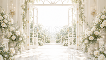 ホワイトローズガラス扉背景・フレームイラスト【無料・高画質】White Collection93750