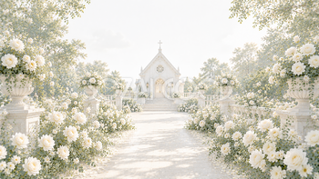 ホワイトローズチャペル背景・フレームイラスト【無料・高画質】White Collection93752