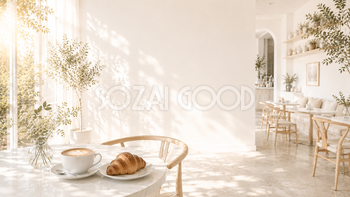 朝のホテルカフェ背景素材【無料・高画質】White Morning Cafe　93781