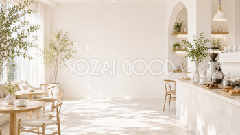 ホテルカフェカウンター背景素材【無料・高画質】White Coffee Counter　93784