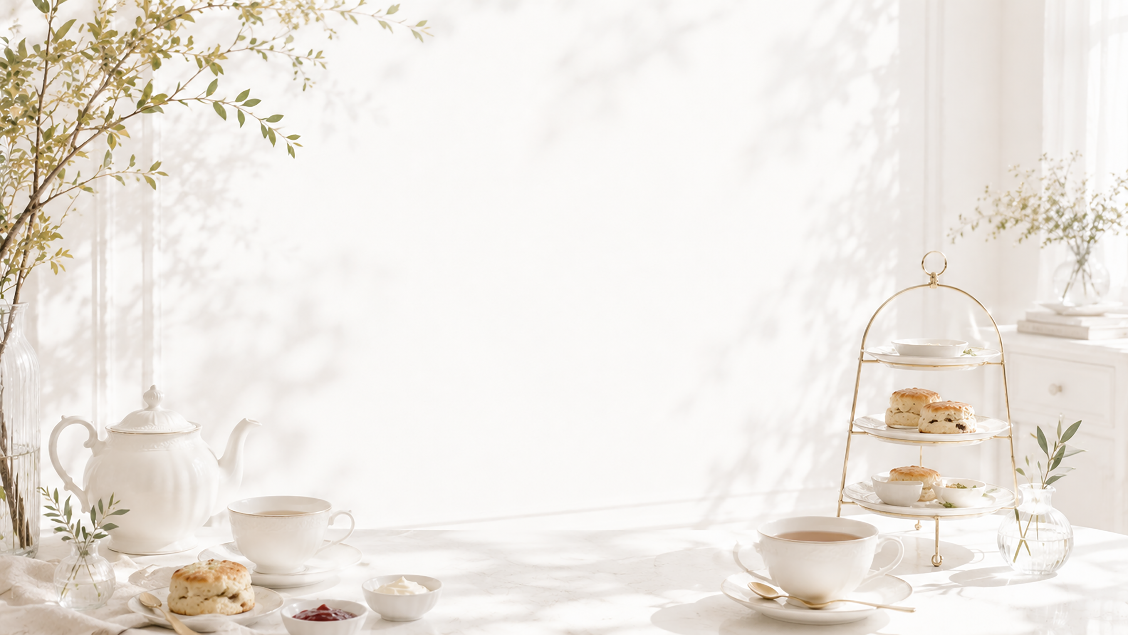 アフタヌーンティー背景素材【無料・高画質】White Tea Salon　93788に写真・文字を入れる