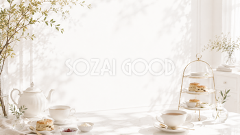 アフタヌーンティー背景素材【無料・高画質】White Tea Salon　93788