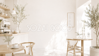 ミニマルカフェ背景素材【無料・高画質】White Minimal Cafe　93789