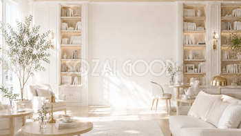 ホテルラウンジ背景素材【無料・高画質】White Book Lounge　93791