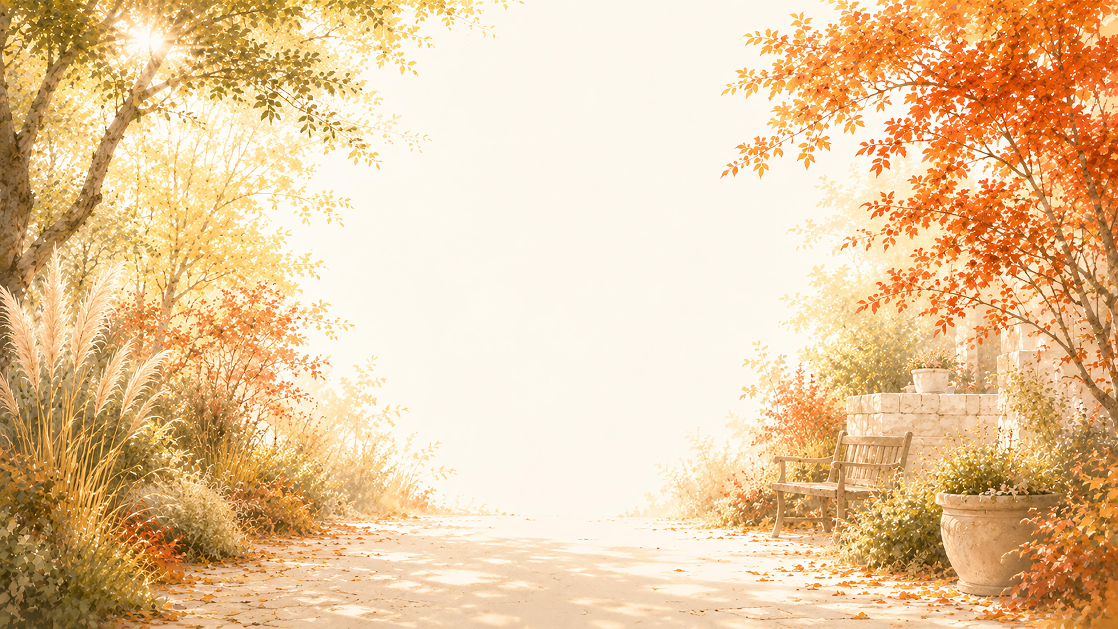 秋の（紅葉・もみじ）植物園背景【無料・高画質】ボタニカル木漏れ日イラスト93802に写真・文字を入れる