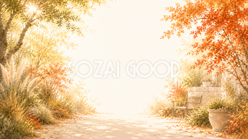秋の（紅葉・もみじ）植物園背景【無料・高画質】ボタニカル木漏れ日イラスト93802