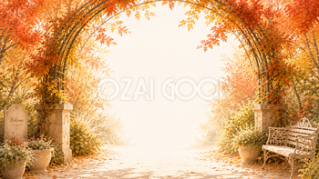 紅葉・もみじアーチガーデン背景【無料・高画質】秋の庭園イラスト93804
