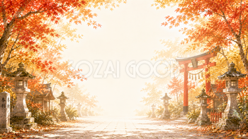 紅葉・もみじの神社参道背景【無料・高画質】秋の和風背景イラスト93808