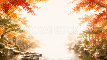 紅葉・もみじの日本庭園背景【無料・高画質】和風庭園イラスト93809