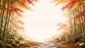 竹林と（紅葉・もみじ）の小径背景【無料・高画質】和モダン秋イラスト93813
