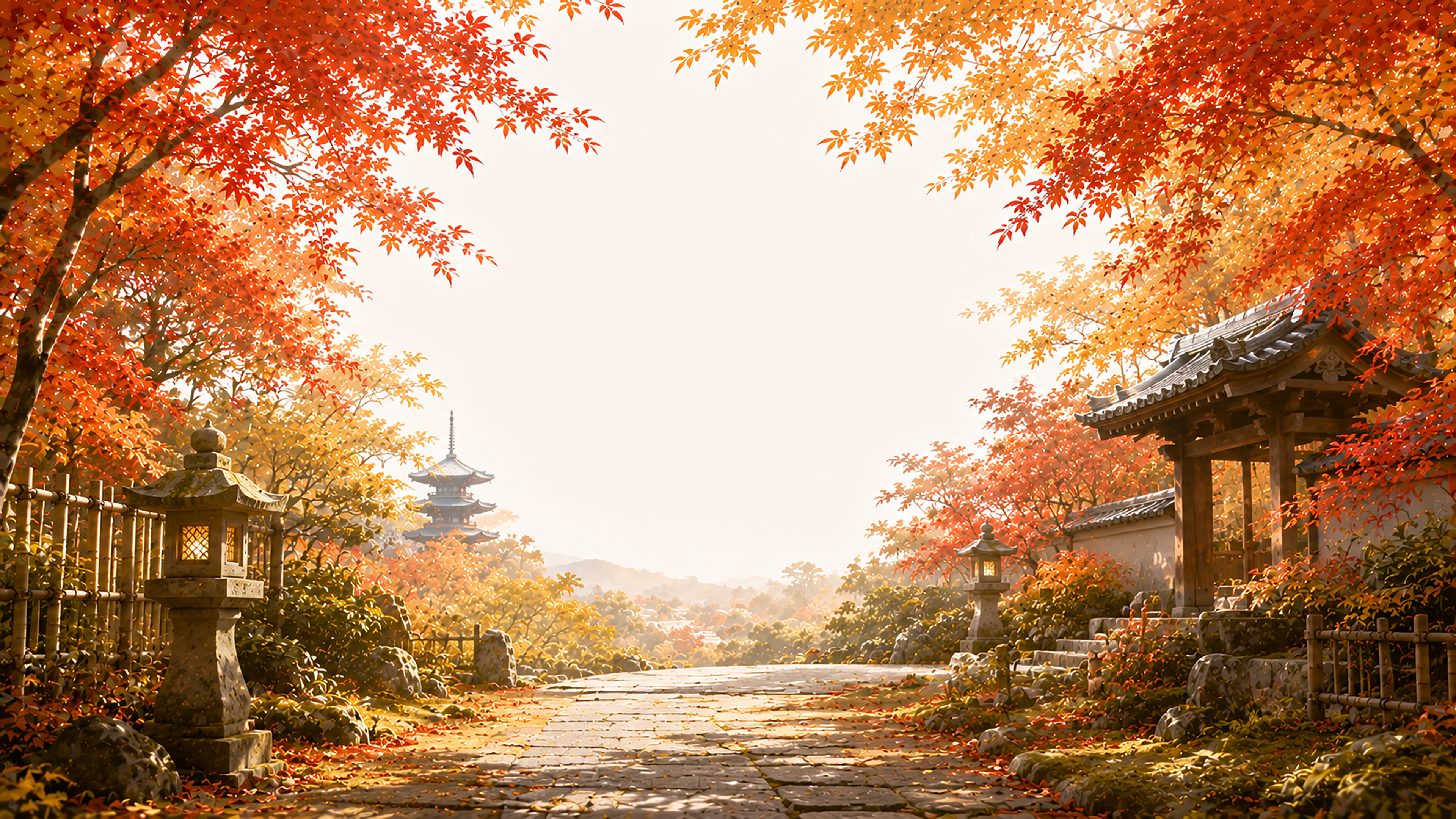 和の（紅葉・もみじ）背景【無料・高画質】プレミアム和風秋景色イラスト93818に写真・文字を入れる