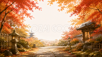 和の（紅葉・もみじ）背景【無料・高画質】プレミアム和風秋景色イラスト93818