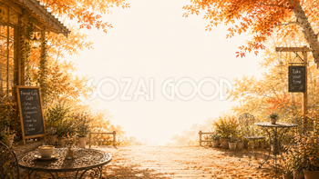 森のカフェテラス背景イラスト【無料・高画質】紅葉・もみじの秋背景素材93822