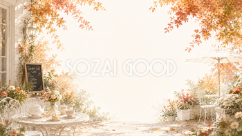 ガーデンカフェ背景イラスト【無料・高画質】紅葉・もみじの秋テラス背景素材93826