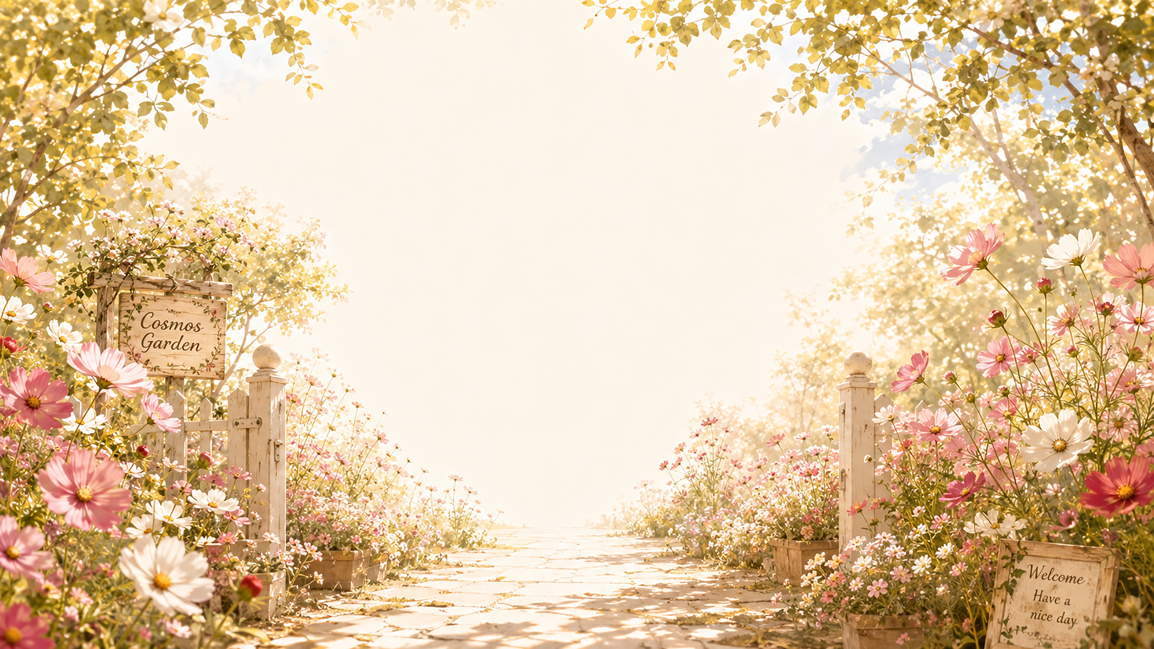 コスモス背景【無料・高画質】紅葉・もみじと秋の花ガーデン背景イラスト93833に写真・文字を入れる