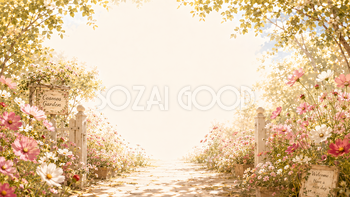 コスモス背景【無料・高画質】紅葉・もみじと秋の花ガーデン背景イラスト93833
