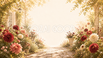 ダリア背景【無料・高画質】紅葉・もみじと秋の花ガーデン背景イラスト93835
