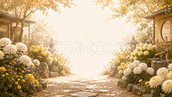 菊背景【無料・高画質】紅葉・もみじと和モダン庭園イラスト93837