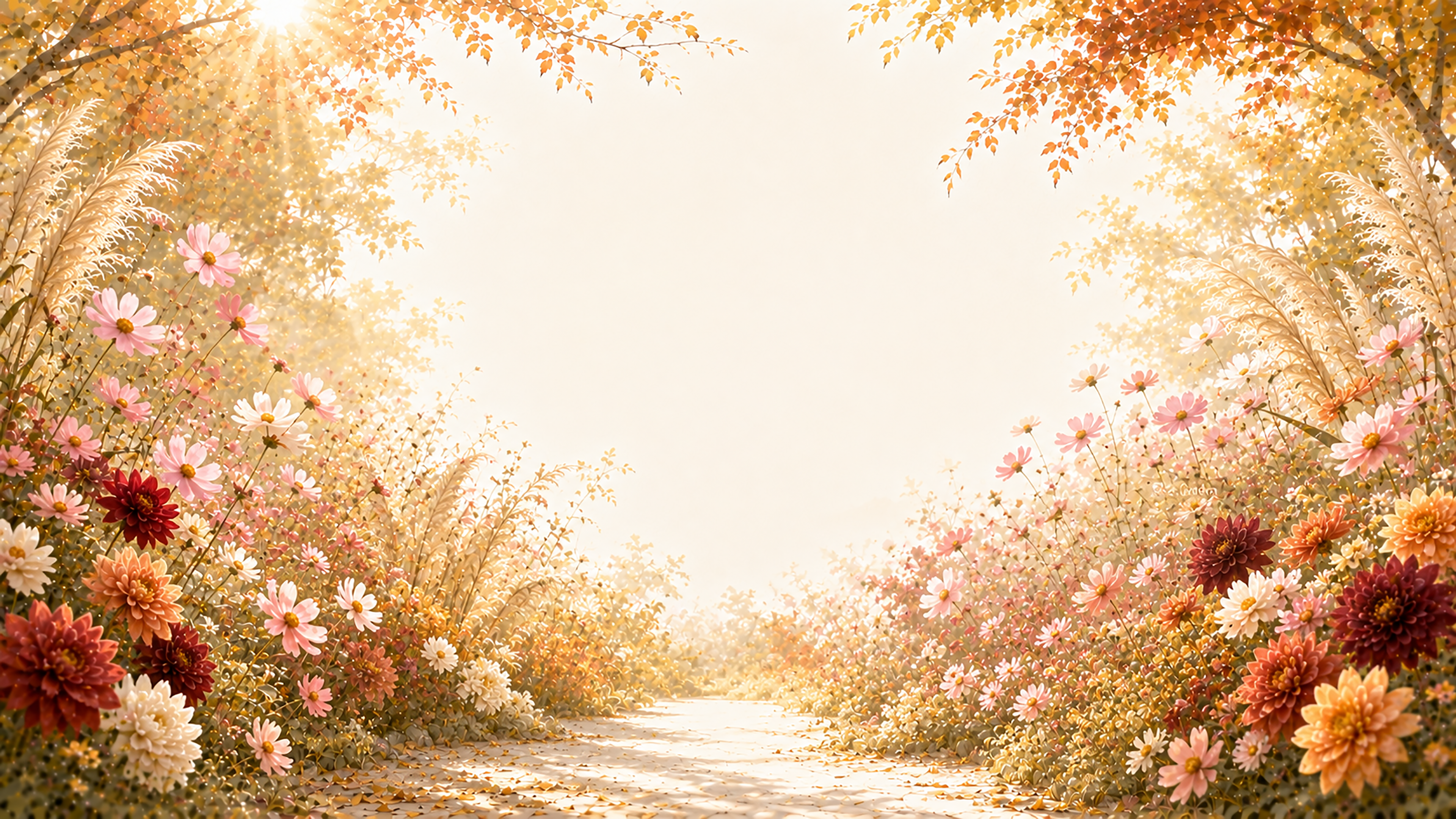 プレミアム秋の花背景【無料・高画質】紅葉・もみじ・コスモス・ダリア背景イラスト93844に写真・文字を入れる