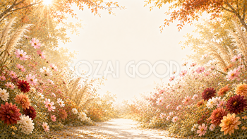 プレミアム秋の花背景【無料・高画質】紅葉・もみじ・コスモス・ダリア背景イラスト93844