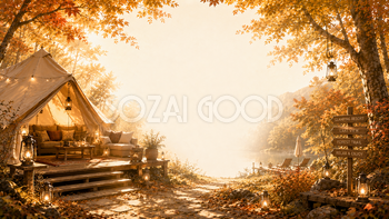 高級グランピング背景【無料・高画質】紅葉・もみじ・秋キャンプ背景イラスト93849