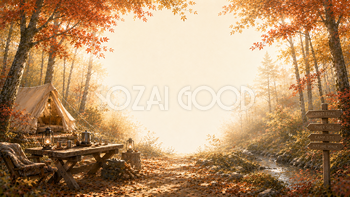 森のキャンプ背景【無料・高画質】紅葉・もみじ・秋アウトドア背景イラスト93850