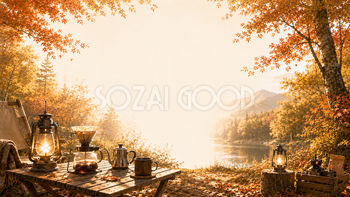 キャンプコーヒー背景【無料・高画質】紅葉・もみじ・秋カフェ風背景イラスト93851