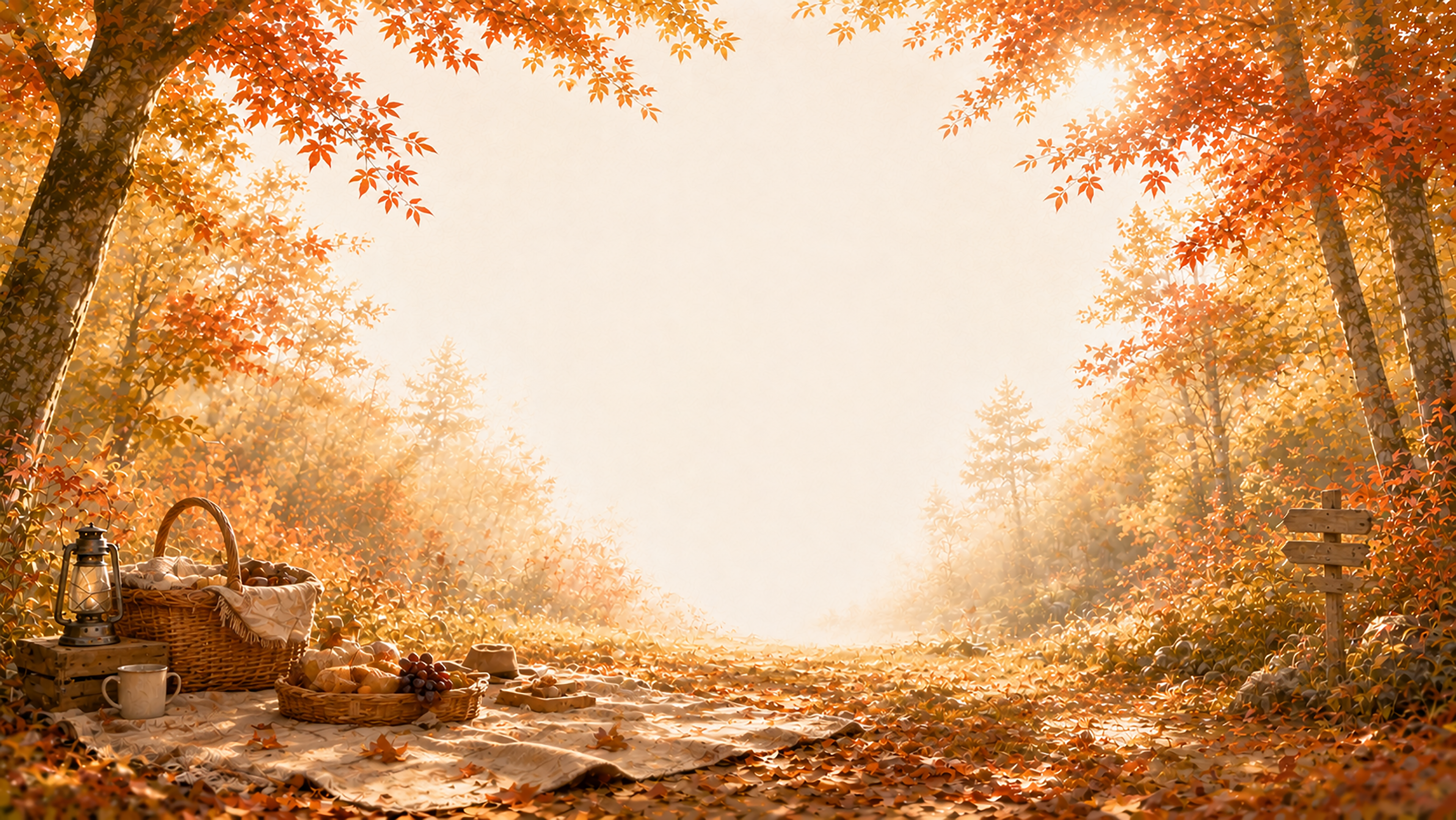 秋のピクニック背景【無料・高画質】紅葉・もみじ・アウトドア背景イラスト93852に写真・文字を入れる