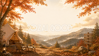 山のキャンプ背景【無料・高画質】紅葉・もみじ・アウトドア背景イラスト93853