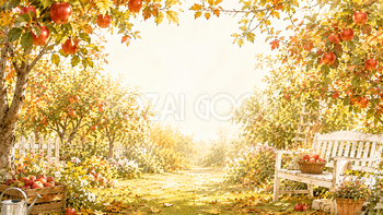 りんご果樹園背景【無料・高画質】紅葉・もみじ・秋の果実背景イラスト93860