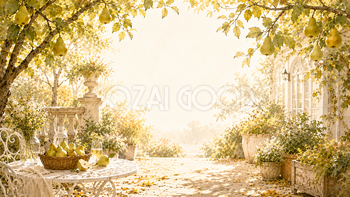 洋梨ガーデン背景【無料・高画質】紅葉・もみじ・秋の果実背景イラスト93862