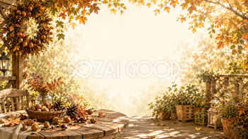 木の実のテラス背景【無料・高画質】紅葉・もみじ・どんぐり背景イラスト93863