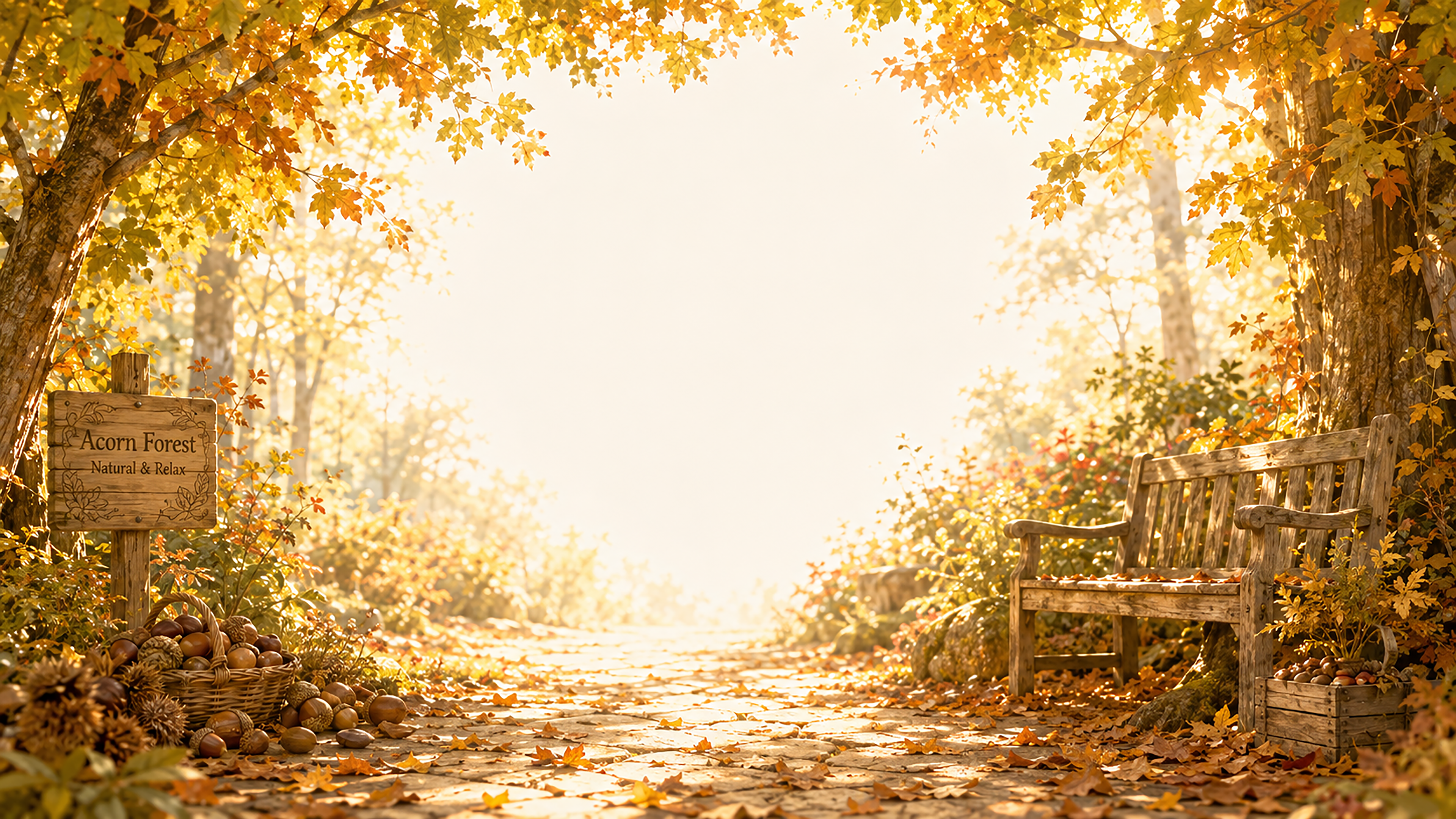 どんぐりの森背景【無料・高画質】紅葉・もみじ・秋の森背景イラスト93872に写真・文字を入れる