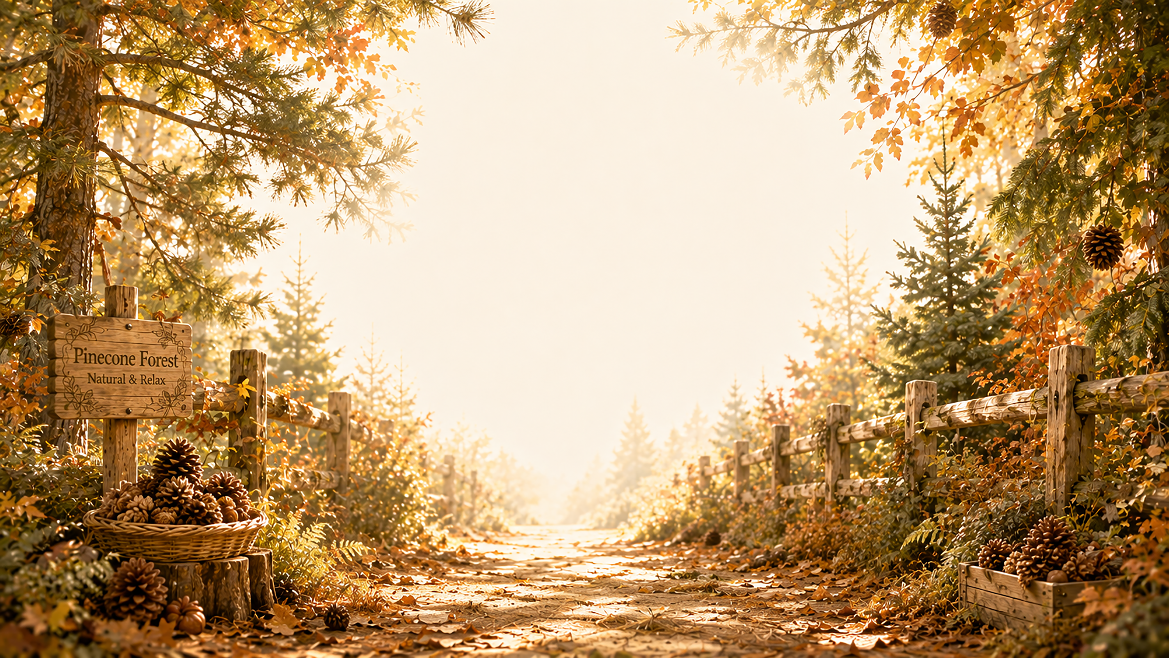 松ぼっくりフォレスト背景【無料・高画質】紅葉・もみじ・秋背景イラスト93875に写真・文字を入れる