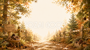 松ぼっくりフォレスト背景【無料・高画質】紅葉・もみじ・秋背景イラスト93875